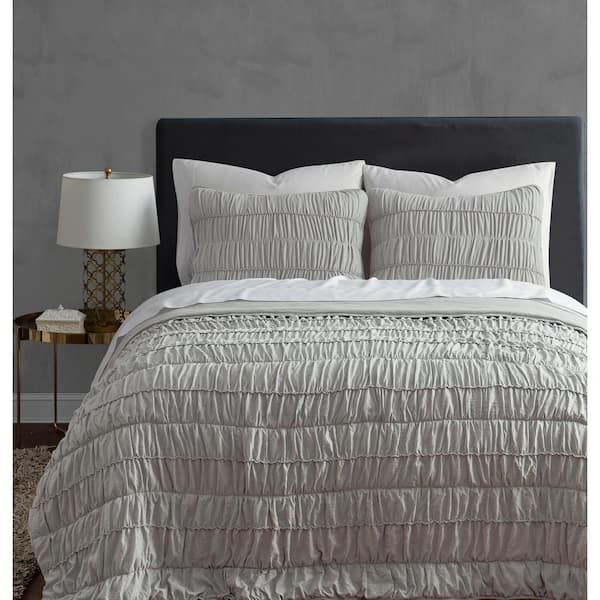 Be-You-tiful Home Ruched Taupe Queen Quilt Set 