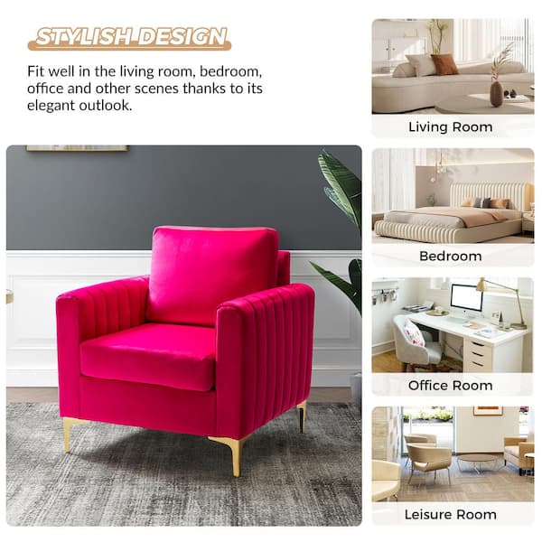 JAYDEN CREATION MδContemporary Classic Velvet Accent Fuchsia Armchair  Tufted Padded Cushion and Gold Metal Legs for Living Room Bedroom  CHWH0284-FUCHSIA - The Home Depot