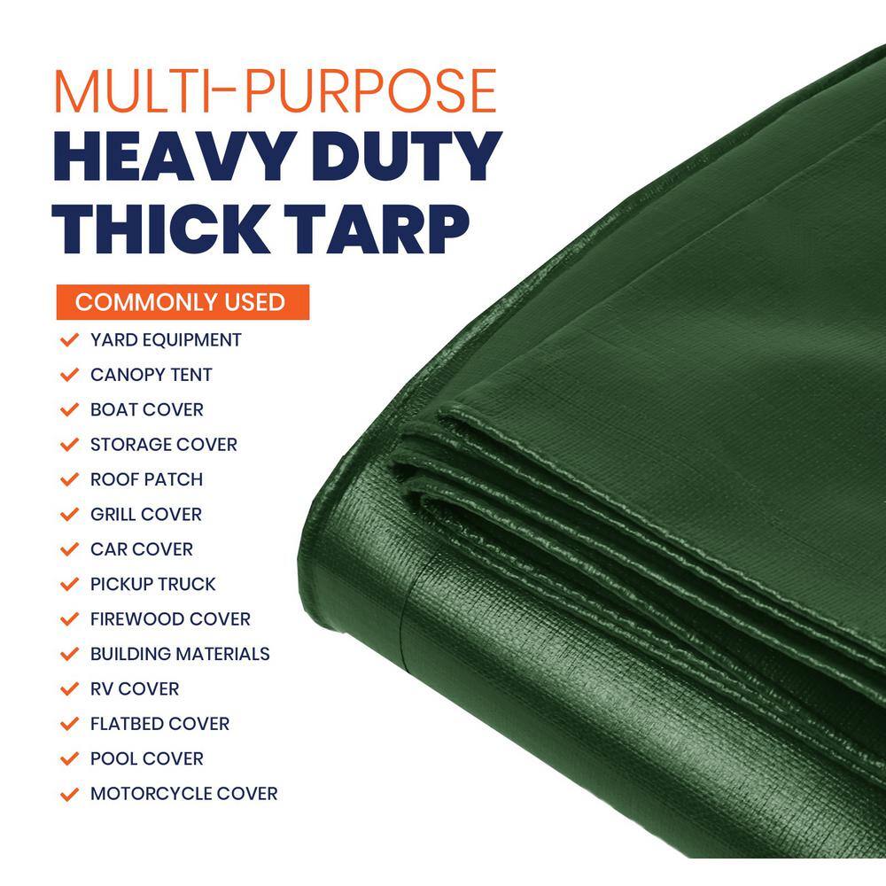 Heavy Duty Green and Black Polyethylene Tarp with Aluminum Grommets
