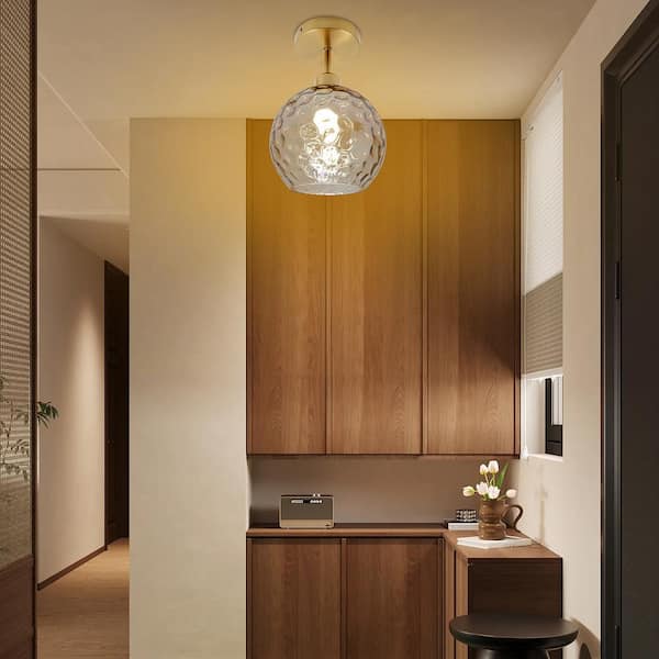 OUKANING 7.87 in. 1-Light Gold Modern Semi-Flush Mount Ceiling