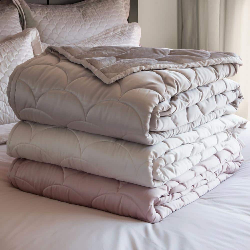 Luxurious King Charcoal Reversible Quilted Velvet and Satin Blanket