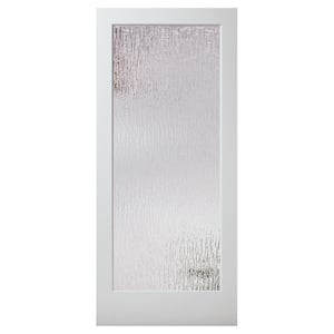 24 in. x 80 in. Solid Core Full Lite Rain Glass Ovolo Sticking Primed Wood Interior Door Slab