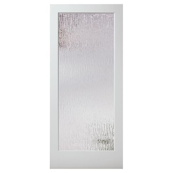 Builders Choice 28 in. x 80 in. Solid Core Full Lite Rain Glass Ovolo Sticking Primed Wood Interior Door Slab