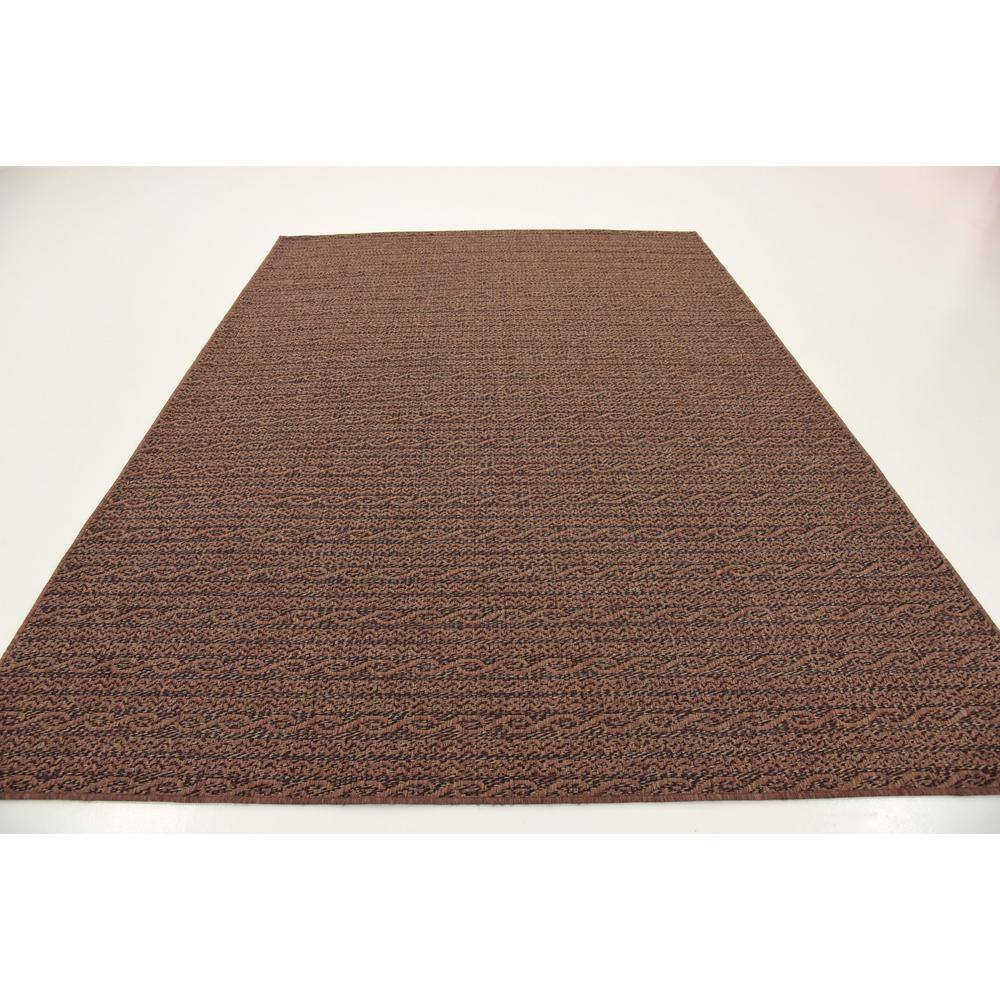 Brown Synthetic Stripe Outdoor Area Rug 7' x 10'