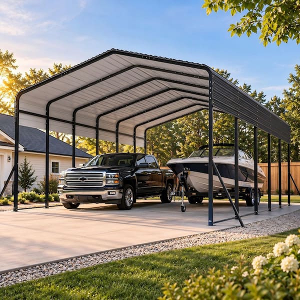 13 ft. W x 20 ft. D x 8.9 ft. H Black Roof Metal Carport with Galvanized Steel Hardtop