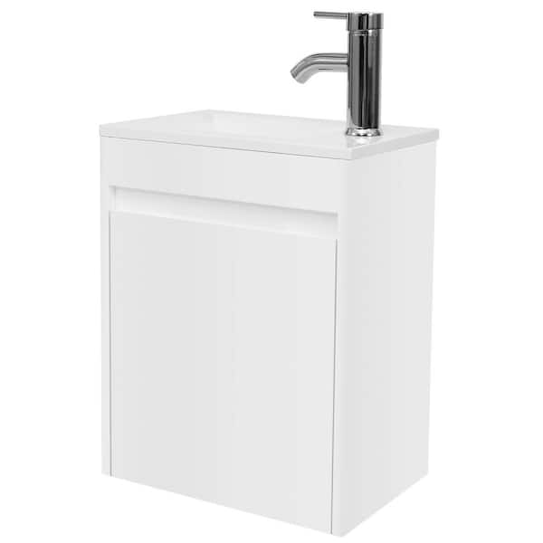 eclife 16 in. W x 9.8 in. D x 20.3 in. H Wall-Mounted Bathroom Vanity Set in White with Resin Sink and Faucet Drain P-Trap