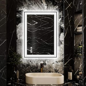20 in. W x 28 in. H Rectangular Framed LED Anti-Fog Wall Bathroom Vanity Mirror in Black with Backlit and Front Light