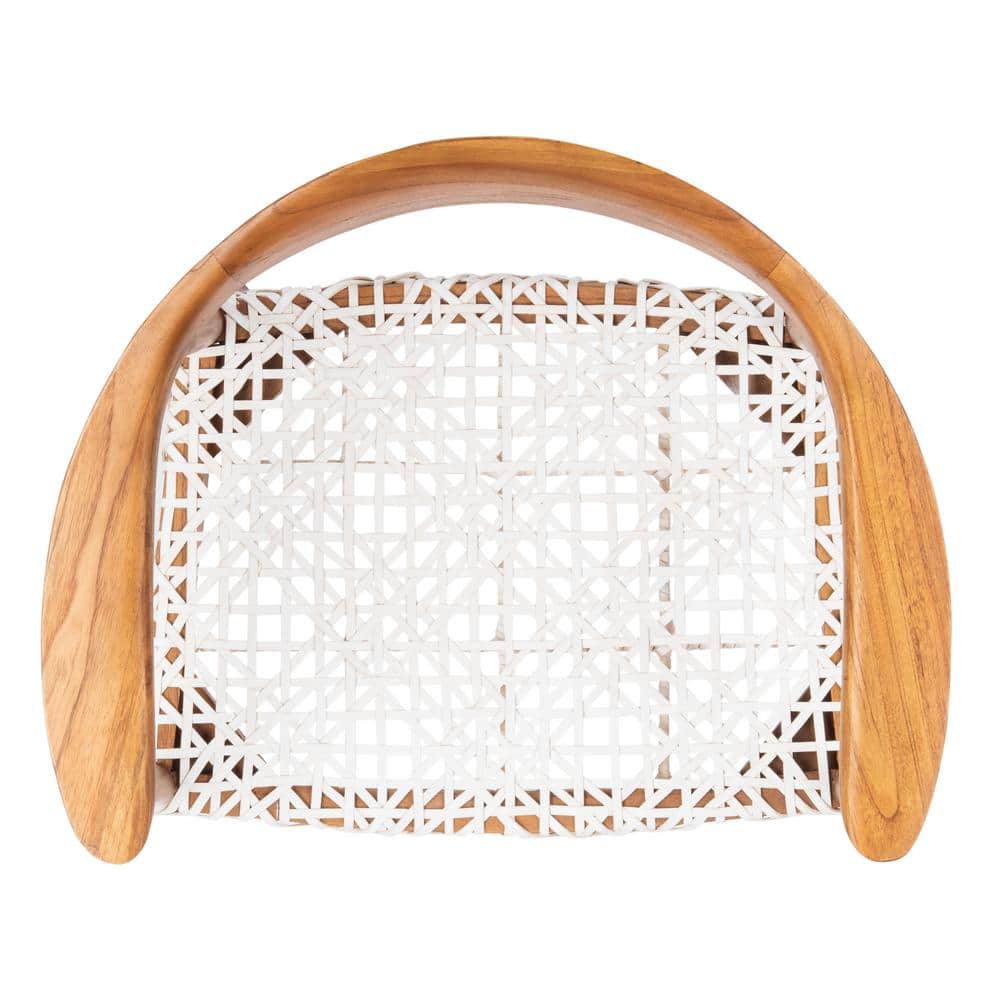 Natural Mindi Wood and White Leather Woven Accent Chair