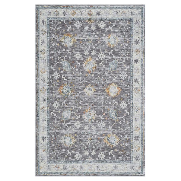 Unbranded Alaya Gray/Multicolor 7 ft.9 in. x 9 ft.9 in. Floral Performance Area Rug
