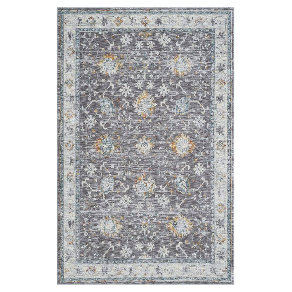 Alaya Gray/Multicolor 5 ft. x 8 ft. Floral Performance Area Rug