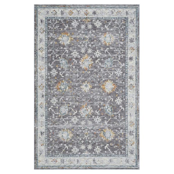 LR Home Alaya Gray/Multicolor 10 ft. x 14 ft. Floral Performance Area Rug