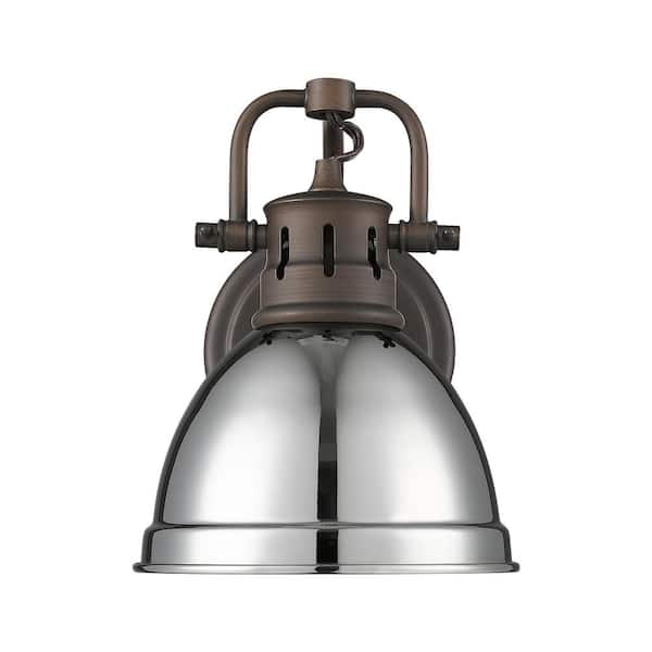 Duncan 8.25 in. 1-Light Rubbed Bronze Vanity Light with Silver Shade