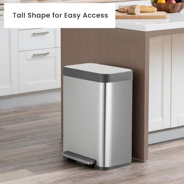 Home Zone Living 13 gal Kitchen Slim Garbage Can in Stainless Steel, Silver