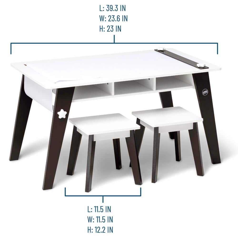 Espresso Mid-Century Modern Kids Arts and Crafts Table Set with Stools