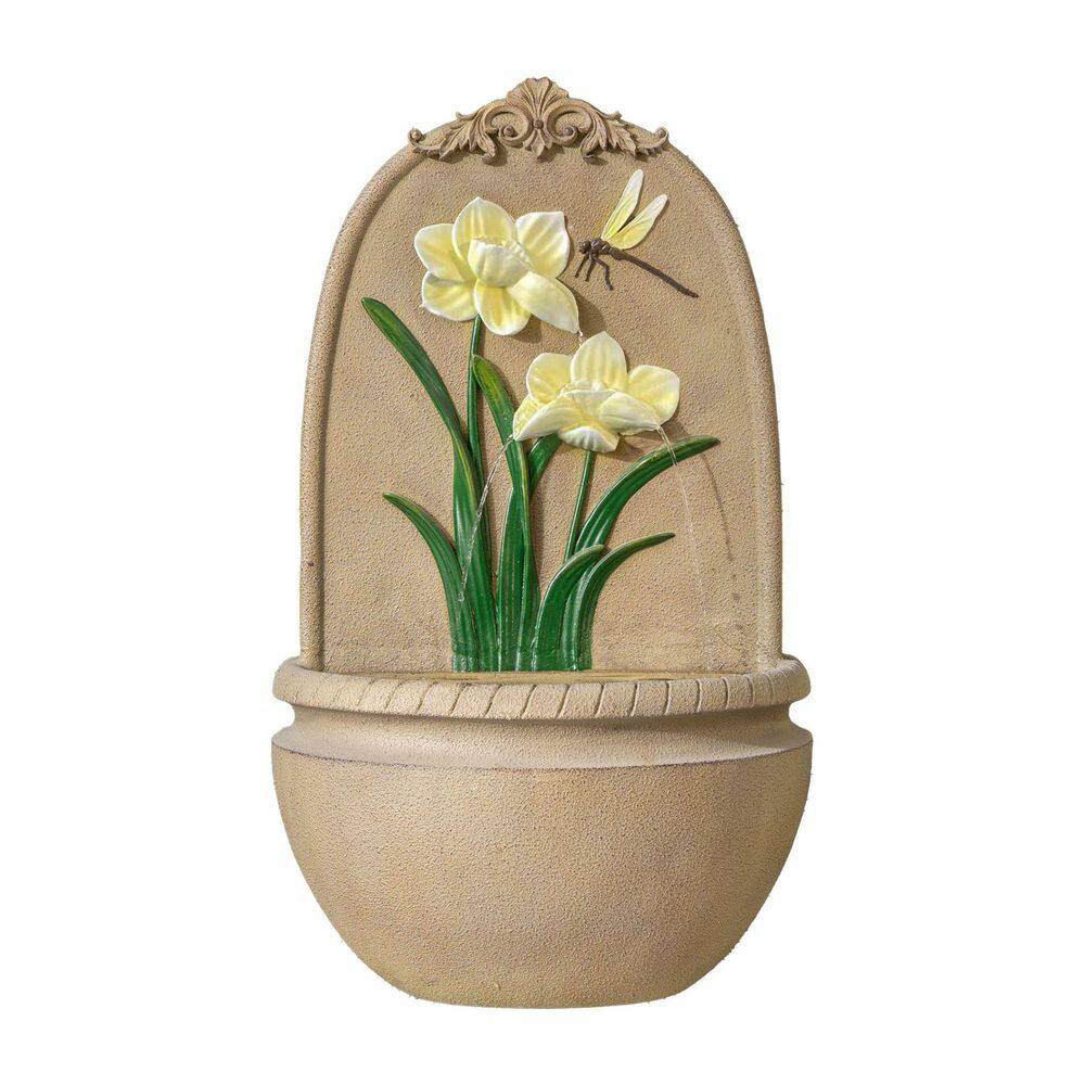 31 in. in H, Mesh Guard, Waterfall, Outdoor Wall Water Fountain with Pump-Yellow Flower with Dragonfly Design price history on PriceWatchPro