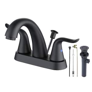 4 in. Centerset Double-Handle Bathroom Faucet with Drain Kit in Matte Black