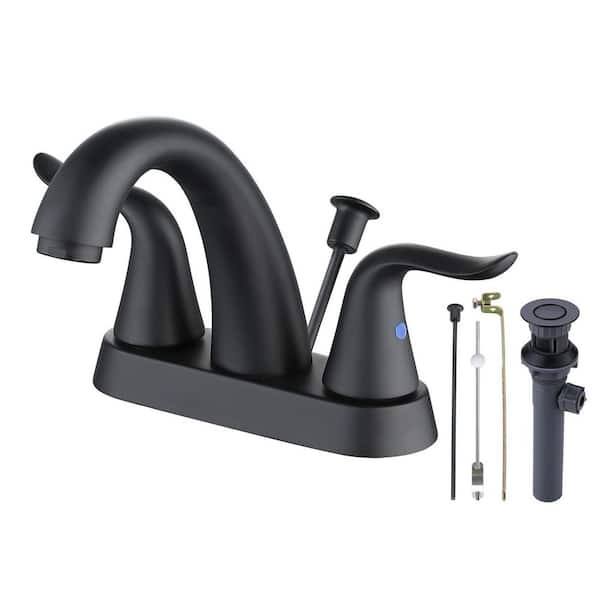 ARCORA 4 in. Centerset Double-Handle Bathroom Faucet with Drain Kit in Matte Black