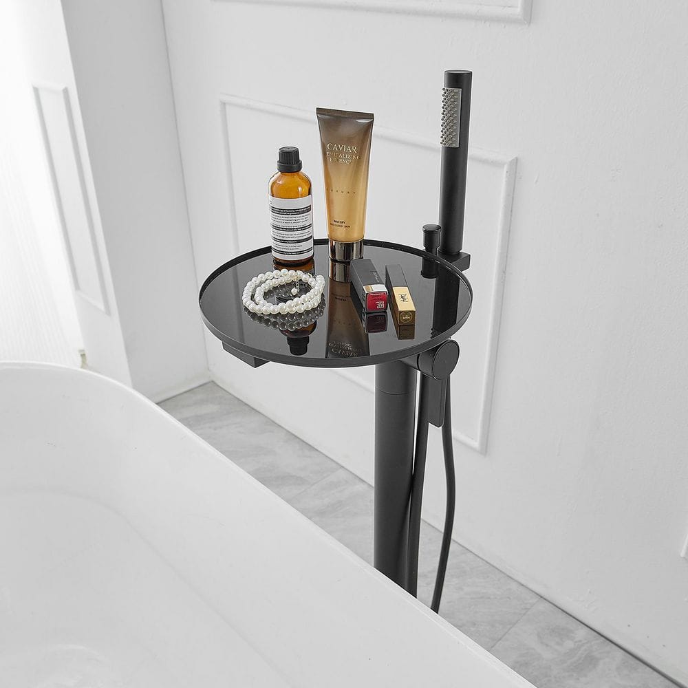 Matte Black Freestanding Floor Tub Faucet with Hand Shower