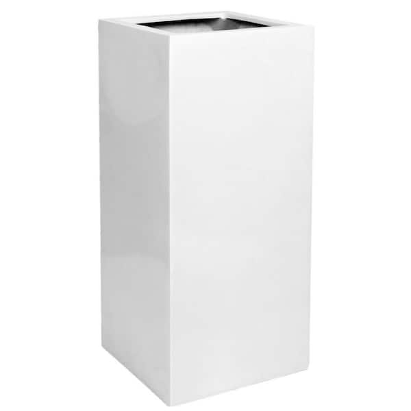 PotteryPots Essential Bouvy Medium 12 in. Glossy White Fiberstone Indoor Outdoor Modern Rectangular Planter Pot