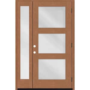 Regency 51 in. W. x 80 in. Modern 3-Lite Equal Clear Glass LHOS Autumn Mahogany Fiberglass Prehung Front Door 12 in. SL