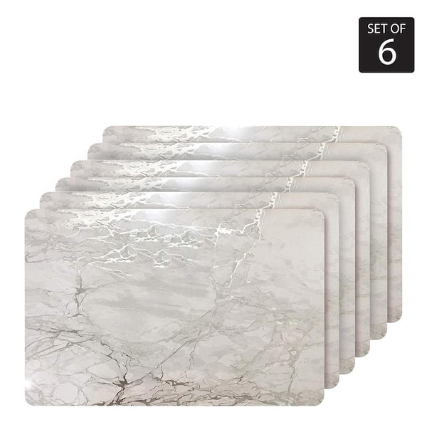 Dainty Home Marble Cork 12 in. x 18" In. Grays and Silver Cork Rectangle Placemats Set of 6