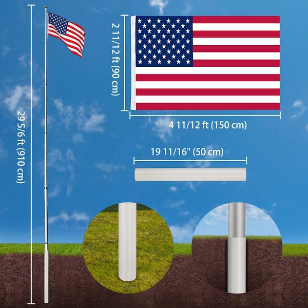 Afoxsos 20 ft. Aluminum Telescoping Flagpole with U.S. Flag and Handcrafted  Golden Top Finial HDDB998-20-SR - The Home Depot