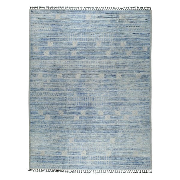 Blue Hand-Knotted Wool Contemporary Marrakech Handspun, Elegant and Durable Rug for Enhance, 9 ft. x 12 ft. Area Rug