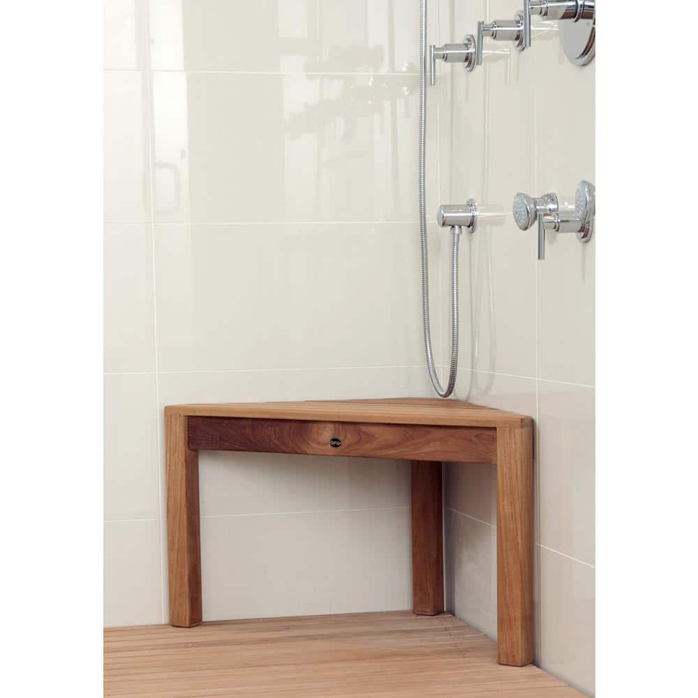 Eco-Friendly Teak Corner Shower Bench, 31.5'' with Rounded Edges
