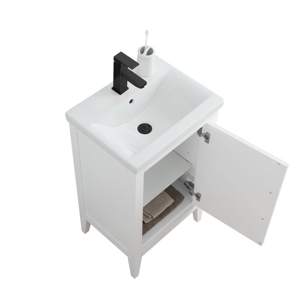 White and Matte Black Single Bathroom Vanity with Ceramic Top