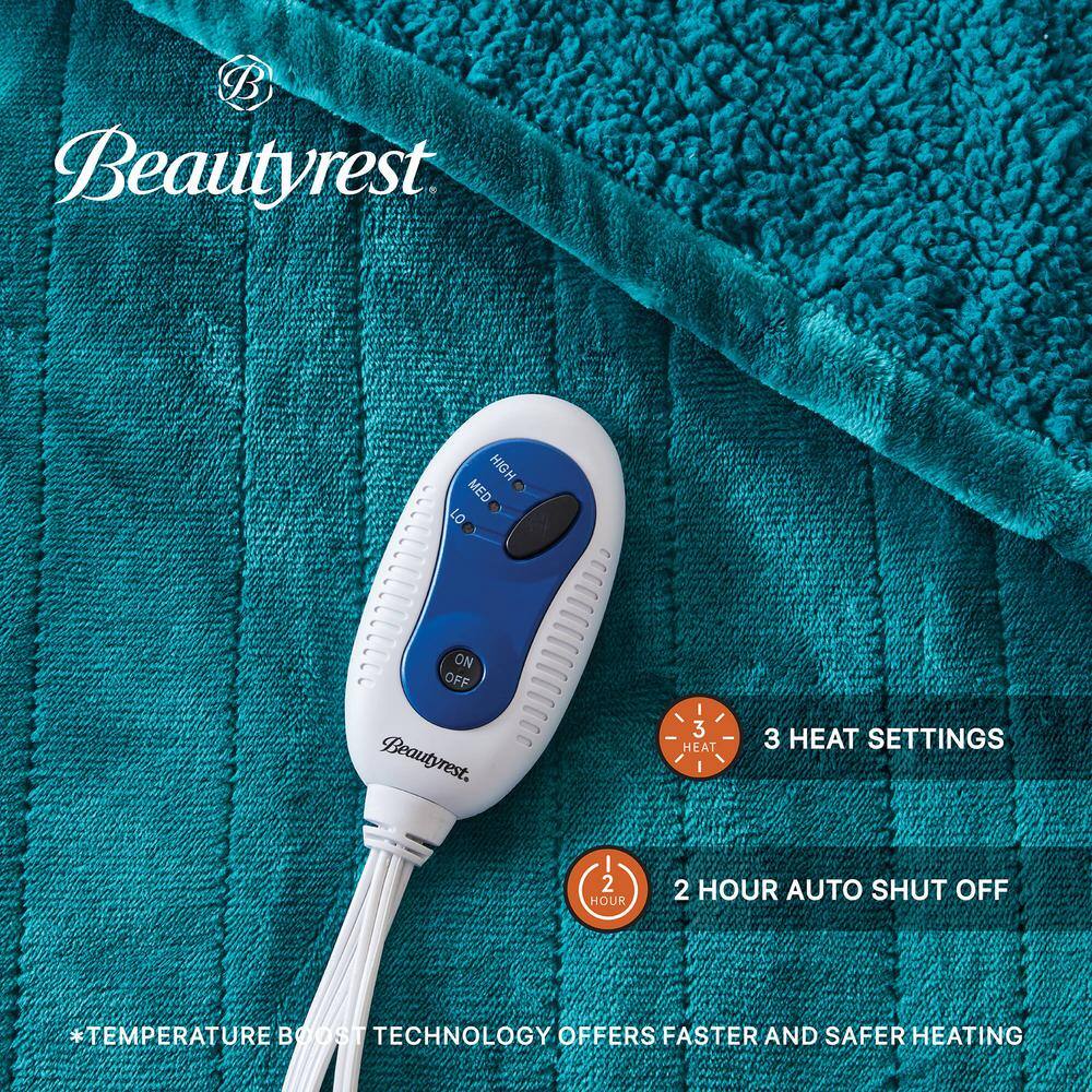 Teal Sherpa Reversible Electric Heated Blanket, 60x70