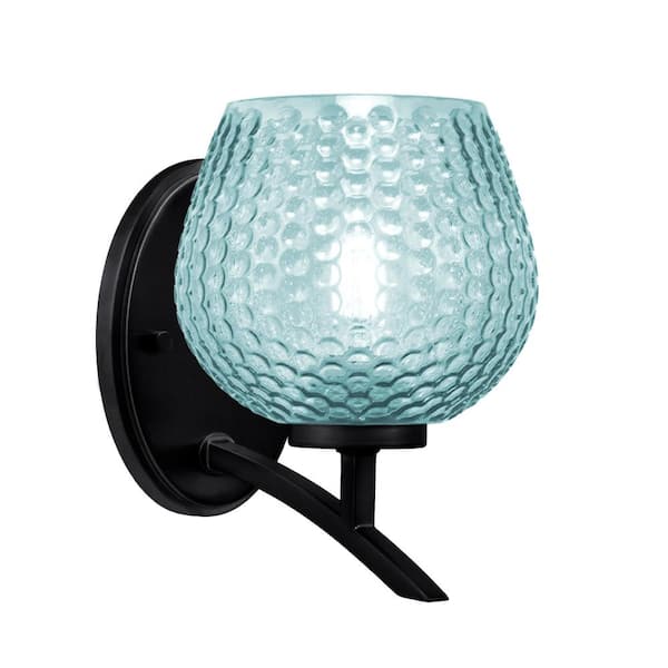 Unbranded Siena 5.75 in. 1-Light Matte Black Sconce with 6 in. Turquoise Textured Glass Shade No Bulb Included