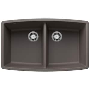 PERFORMA 33 in. Undermount 50/50 Double Bowl Volcano Gray Granite Composite Kitchen Sink