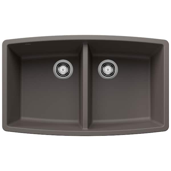 Blanco PERFORMA 33 in. Undermount 50/50 Double Bowl Volcano Gray Granite Composite Kitchen Sink