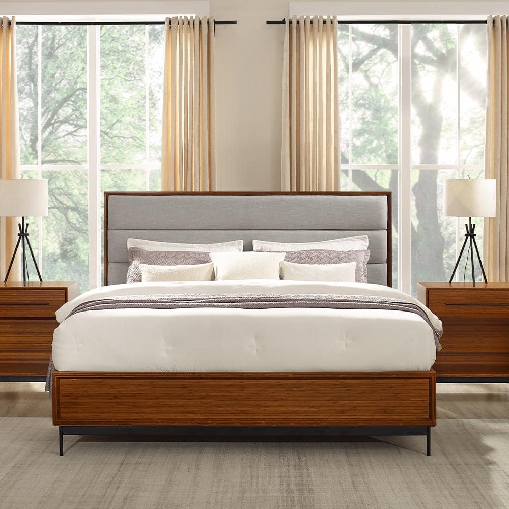 Dakota Brown Copper Wood Frame Queen Platform Bed