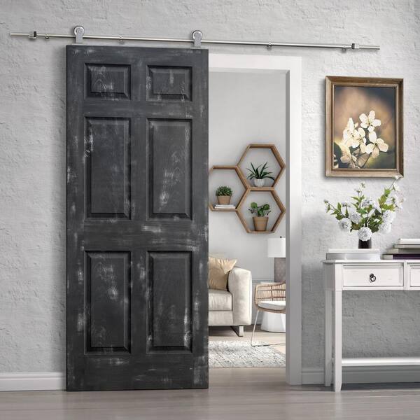 CALHOME 30 in. x 80 in. Antique Gold Paint Composite MDF 6 Panel Interior  Sliding Barn Door with Hardware Kit TSQ04-MK-72+AT-6PANEL-30-SLPC - The  Home Depot