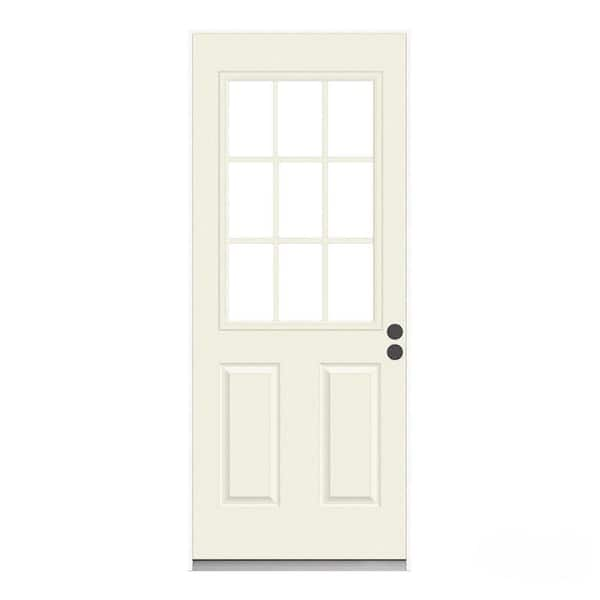 JELD-WEN 36 in. x 80 in. 9 Lite Primed Fiberglass Prehung Left-Hand Inswing Entry Door