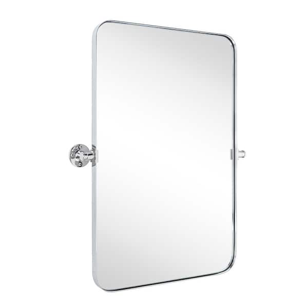 TEHOME Rounded 20 in. W x 30 in. H Small Rectangular Pivoting Metal Framed Wall Mounted Bathroom Vanity Mirror in Chrome
