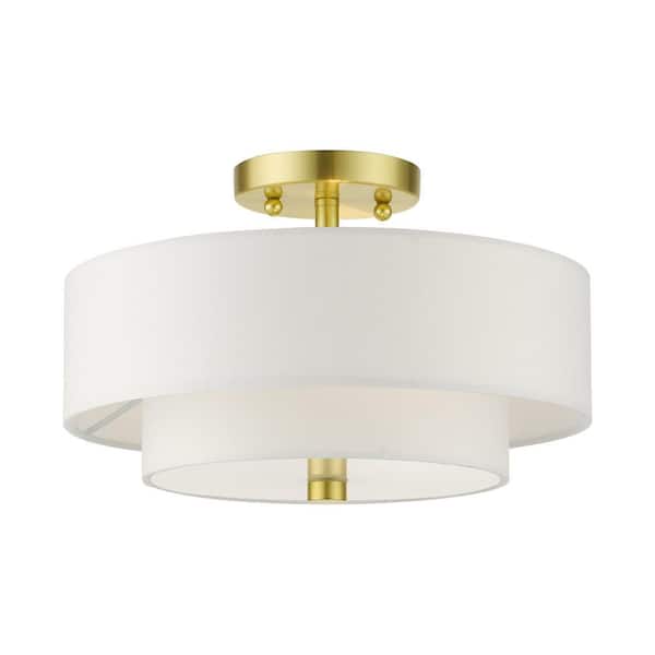 Livex Lighting Meridian 13 in. 2-Light Satin Brass Semi-Flush Mount