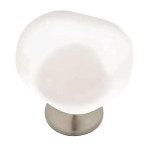 Frosted Seaglass 1-1/2 in. (38 mm) White and Satin Nickel Cabinet Knob