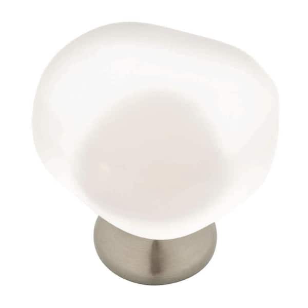 Liberty Frosted Seaglass 1-1/2 in. (38 mm) White and Satin Nickel Cabinet Knob