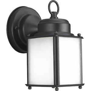 Roman Coach Collection 1-Light Textured Black Etched Seeded Glass Traditional Outdoor Small Wall Lantern Light