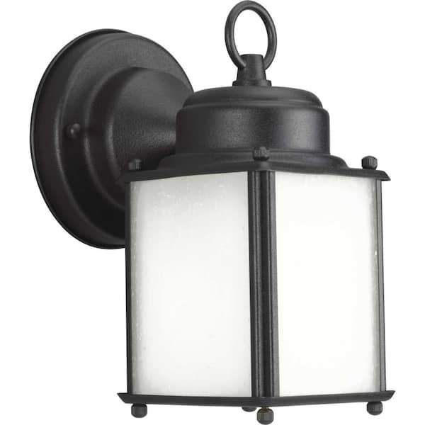 Progress Lighting Roman Coach Collection 1-Light Textured Black Etched Seeded Glass Traditional Outdoor Small Wall Lantern Light