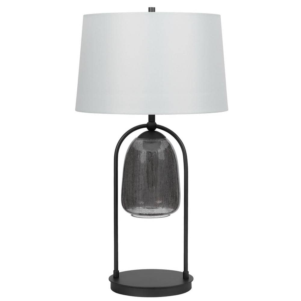 31 in. Height Matte Black Metal and Glass Table Lamp with Fabric Shade
