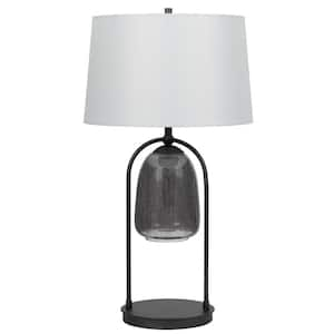 31 in. Height Matte Black Metal and Glass Table Lamp with Fabric Shade