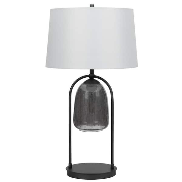 CAL Lighting 31 in. Height Matte Black Metal and Glass Table Lamp with Fabric Shade