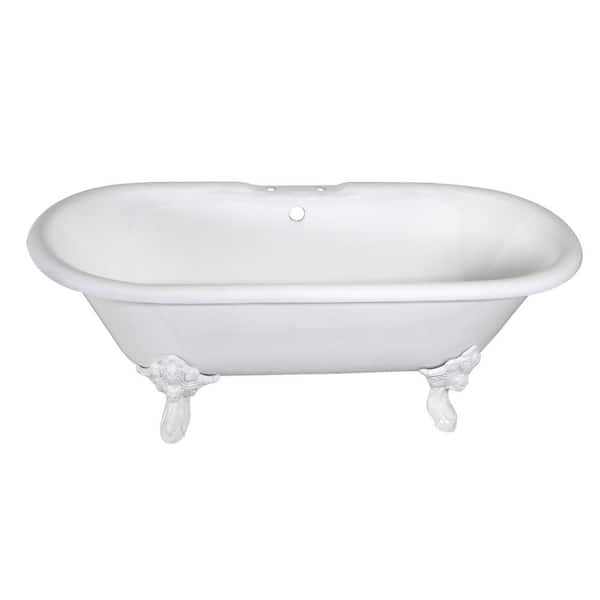 Kingston Brass Aqua Eden 72- in. Cast Iron Double Ended Clawfoot Bathtub with 7-Inch Faucet Drillings in White