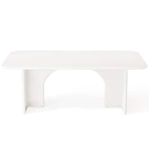 Halseey Modern Cream White Wood 63 in. Pedestal Dining Table Seats 4-6