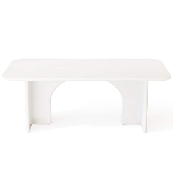 Halseey Modern Cream White Wood 63 in. Pedestal Dining Table Seats 4-6