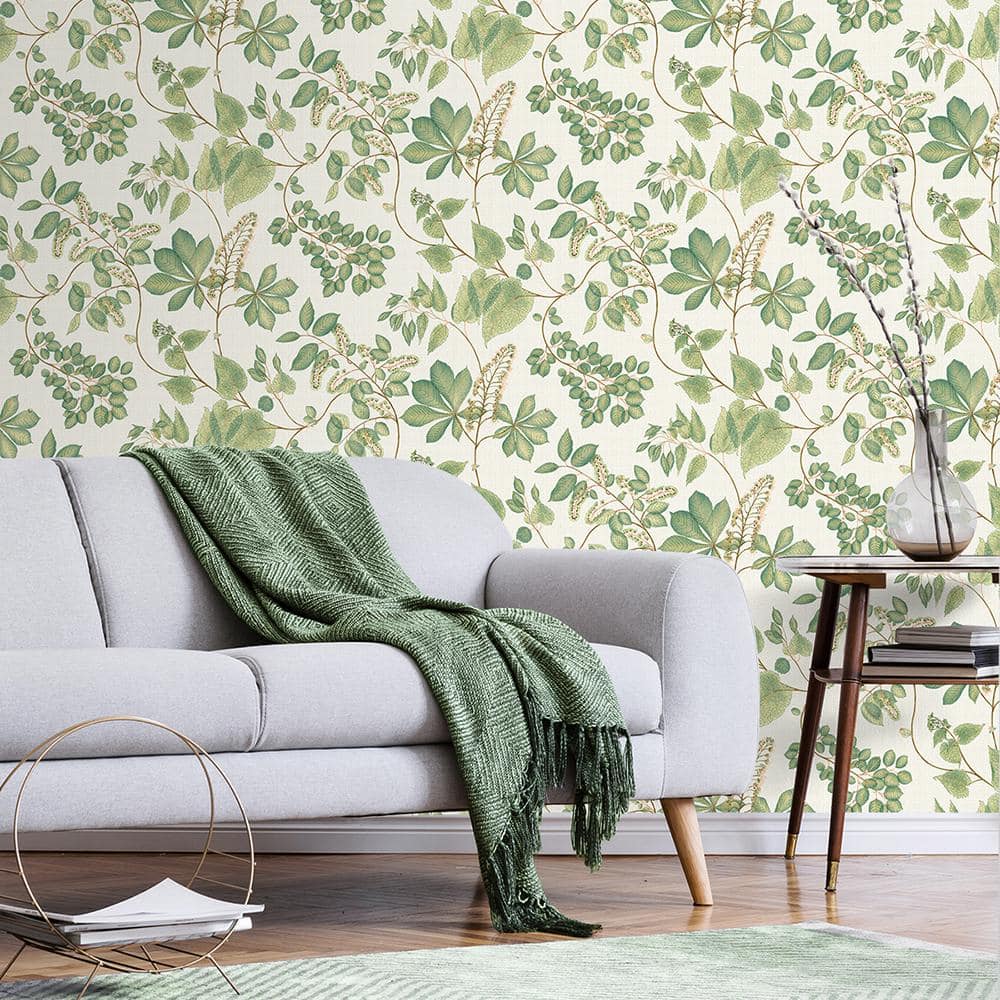 Willow Green Botanical Peel and Stick Vinyl Wallpaper