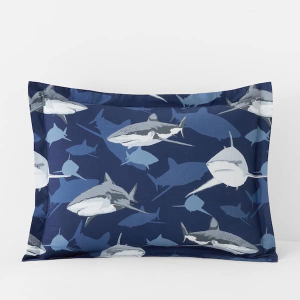 The Company Store Company Kids Sharks Navy Multi Organic Cotton Percale Standard Sham